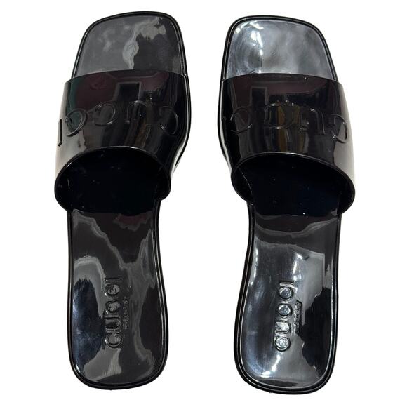 Gucci Rubber Logo Platform Slide Sandal in Black Size 37 Slip-On Open Toe - Picture 10 of 16